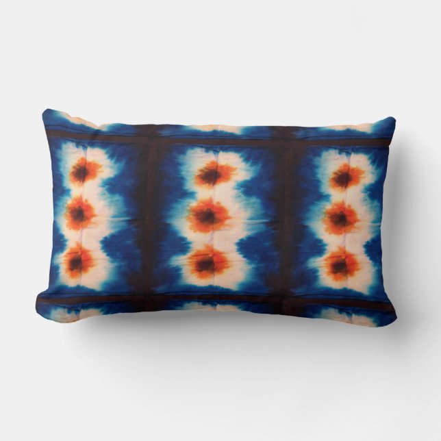 Rectangle Shibori Fabric Boho Blue Orange Tie Dye Coussin (Recto)