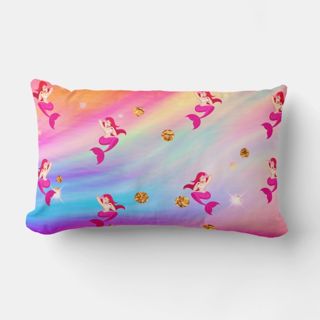 Rectangle Sirènes en nuages arc-en-ciel Lumbar Coussin (Recto)