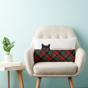 Rectangle Sneaky Chat Wallace Rouge Plaid Lumbar Coussin