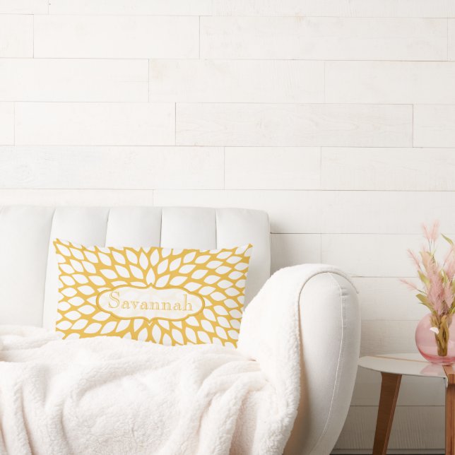 Rectangle Star Burst Flower Jaune Coussin personnalisé (Canapé)
