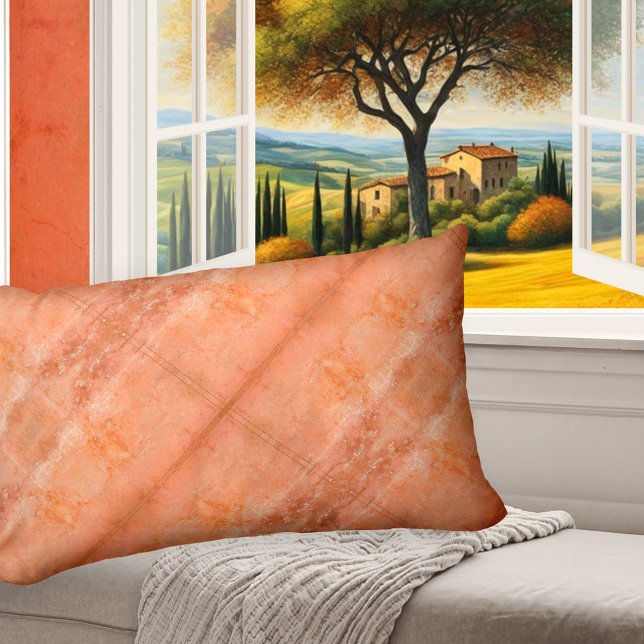 Rectangle Style de marbre chic Coussin Motif géométrique (Pillow featuring a geometric pattern based on a painted marble wall design in warm terra cotta)