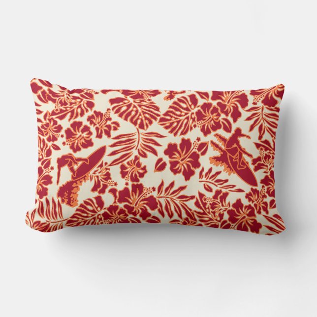 Rectangle Surf Pareau Hawaiian réversible Lumbar Coussin (Recto)