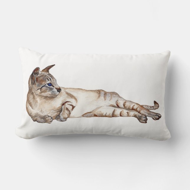 Rectangle tabby point siamese cat lumbar coussin (Recto)