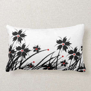 Rectangle Taie de coussin Floral Rouge Noir Blanc A