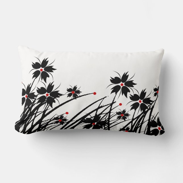 Rectangle Taie de coussin Floral Rouge Noir Blanc A (Recto)