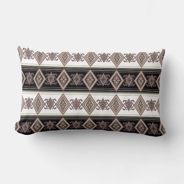 Rectangle Tan Blend Folk Design Reversible Lumbar Coussin (Recto)