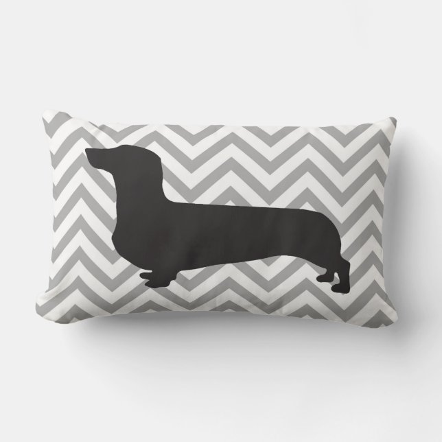Rectangle Teckel sur le chevron gris et blanc - coussin (Recto)