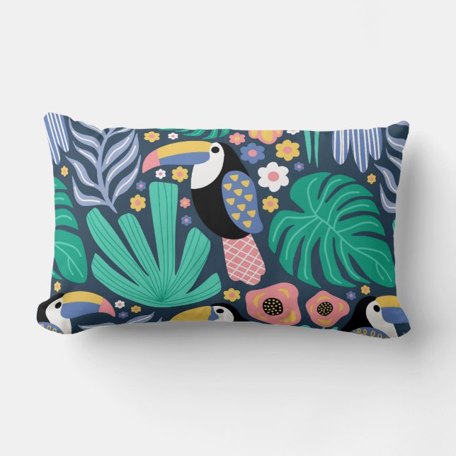 Rectangle Toucan Oiseau tropical Lumbar Coussin (Recto)