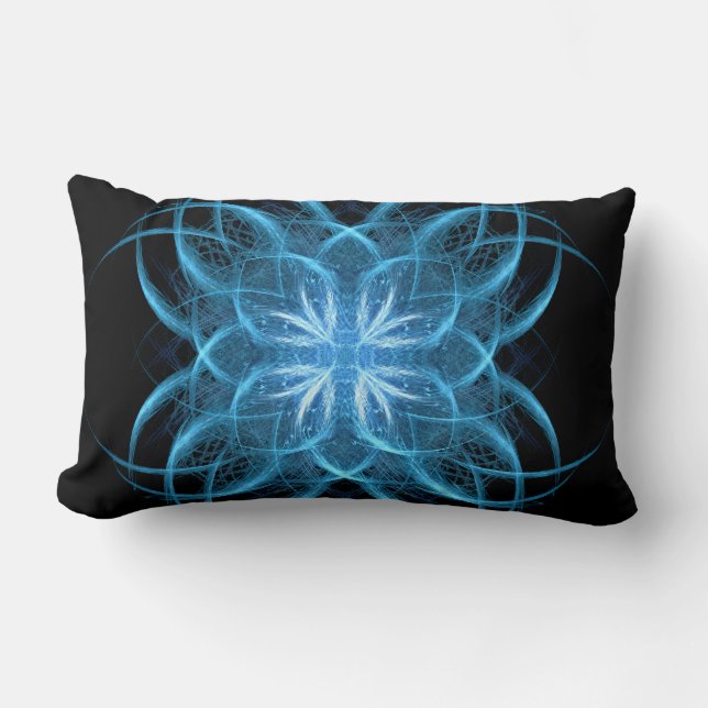 Rectangle "Tribal Ice" - Coussin d'art fractal bleu cristal (Recto)