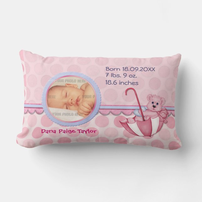 Rectangle Umbrella Teddy Pois Pink Photo Coussin (Recto)