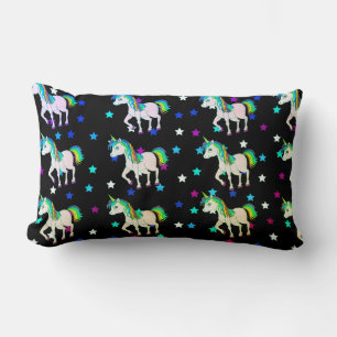 Rectangle Unicornes noires et étoiles Coussin d'impression