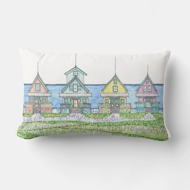Rectangle Vie de cabane de plage 1; Coussin lombaire; Bleu (Recto)