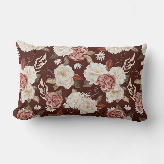 Rectangle Vintage Bourgogne Floral Lumbar Coussin (Recto)