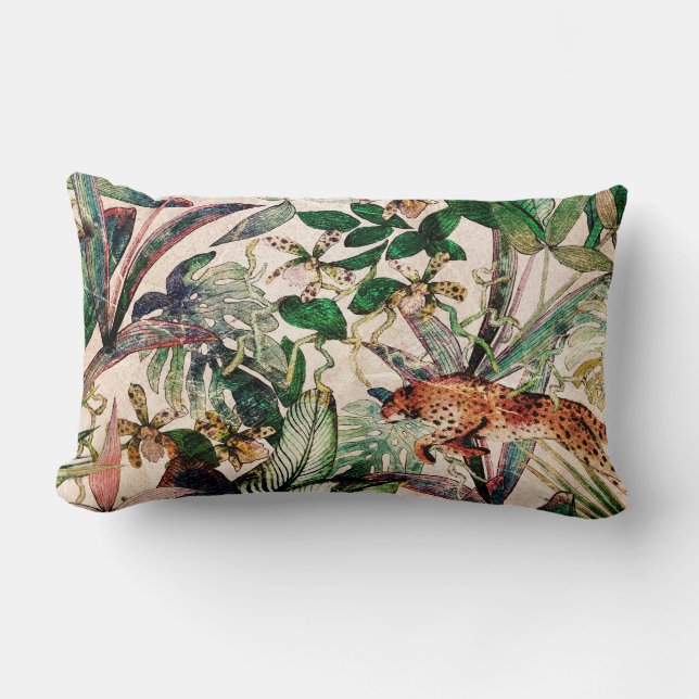 Rectangle Vintage Chinoiserie Tropical Jungle Lumbar Coussin (Recto)