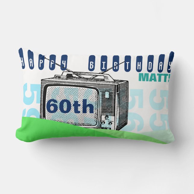 Rectangle Vintage Illustration TV 60e anniversaire L Coussin (Recto)
