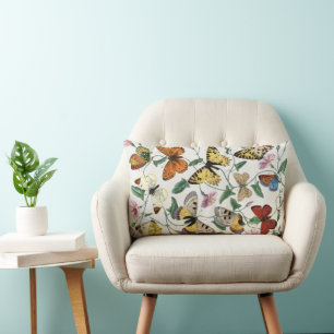Rectangle Vintage Papillon et teint peinture Lumbar Coussin