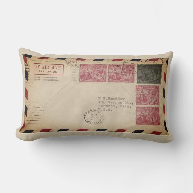 Rectangle Vintage par Air Mail Lumbar Coussin (Recto)