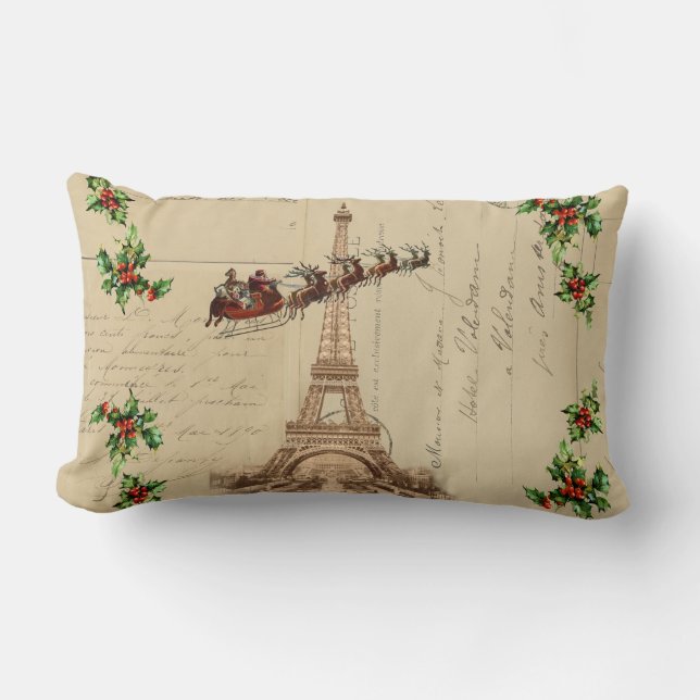 Rectangle Vintage Père Noël Paris Noël Lumbar Coussin (Recto)