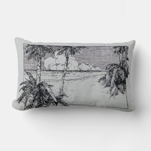 Rectangle Vintage Tropical Beach Etching Coussin