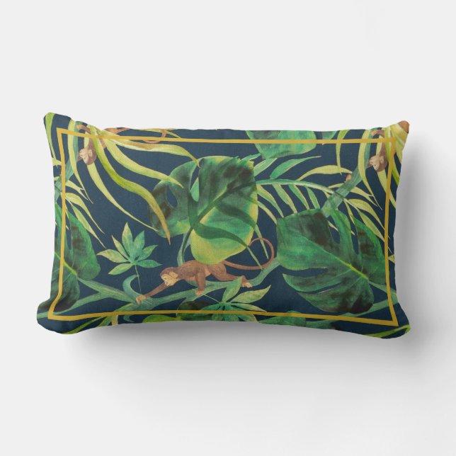 Rectangle Vintage Tropical Jungle Monkey Lumbar Coussin (Recto)