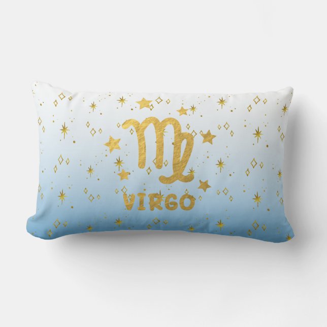 Rectangle Virgo Zodiac Blue et Gold Lumbar Coussin (Recto)