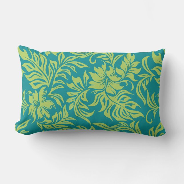 Rectangle Waikiki Hibiscus Hawaïen réversible Coussin Lumbar (Recto)