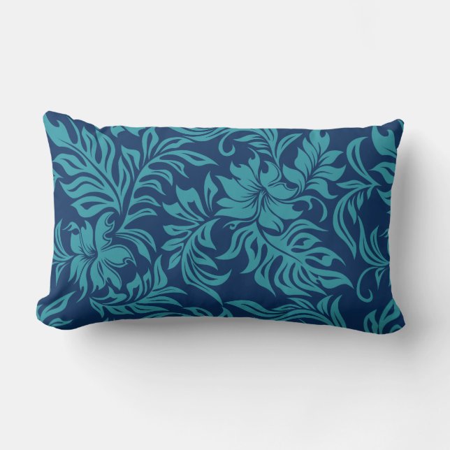 Rectangle Waikiki Hibiscus Hawaïen réversible Coussin Lumbar (Recto)