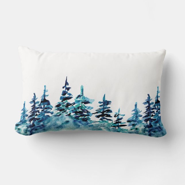 Rectangle Watercolor Pine Tree Forest Nature Lumbar Coussin (Recto)
