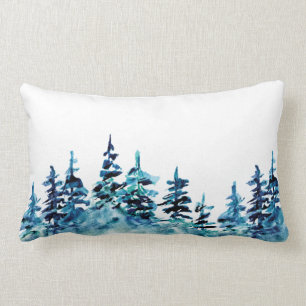 Rectangle Watercolor Pine Tree Forest Nature Lumbar Coussin