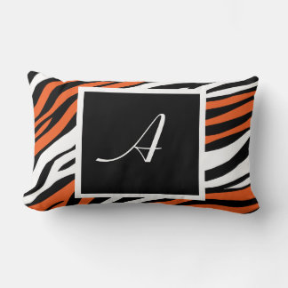 Rectangle Zebra Print Orange Mix Monogram Lumbar Coussin