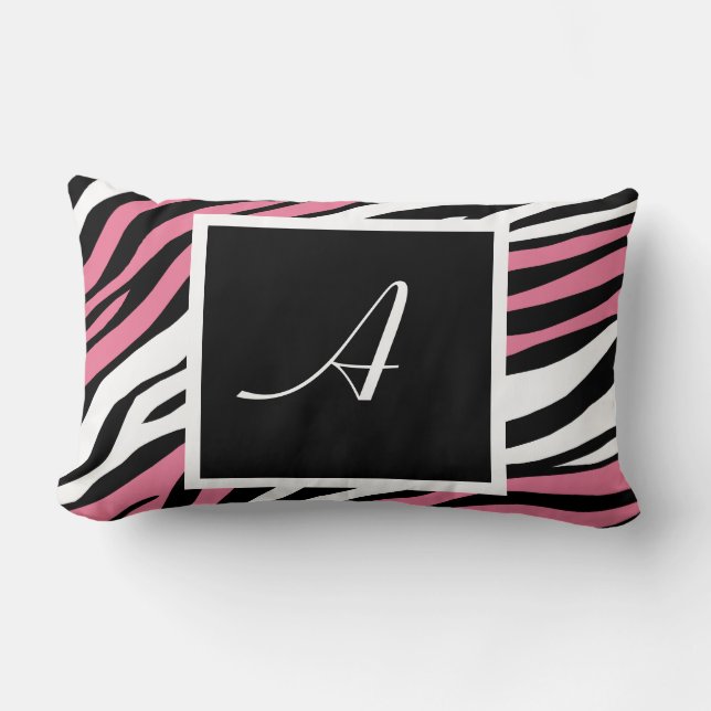 Rectangle Zebra Print Pink Mix Monogram Lumbar Coussin (Recto)
