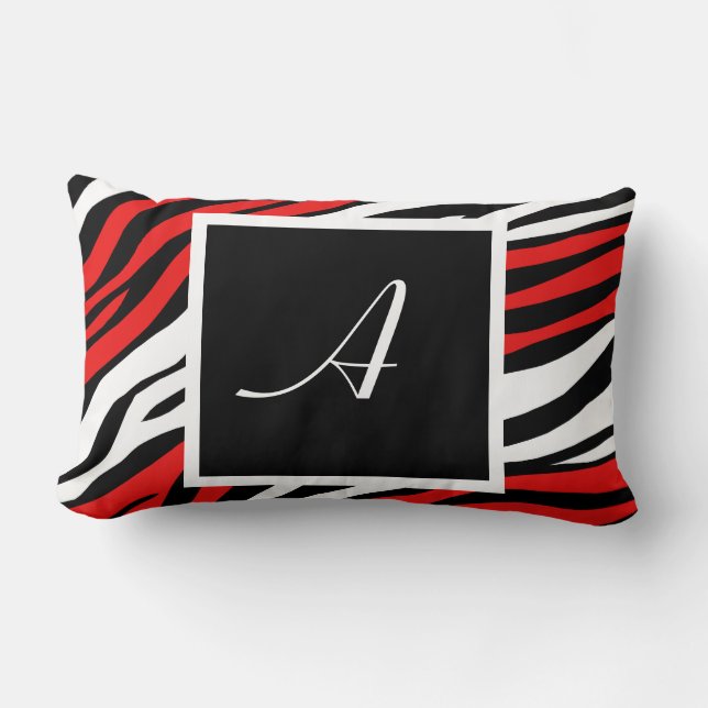 Rectangle Zebra Print Red Mix Monogram Lumbar Coussin (Recto)