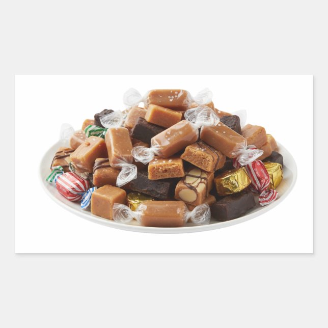 Rectangulaire Assorted Caramel Toffees On Plate Sticker (Devant)