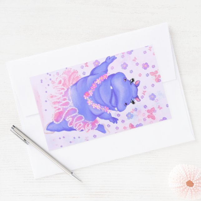 Rectangulaire Ballerina Funny Sticker Hippo Bonne danseuse de ba (Enveloppe)