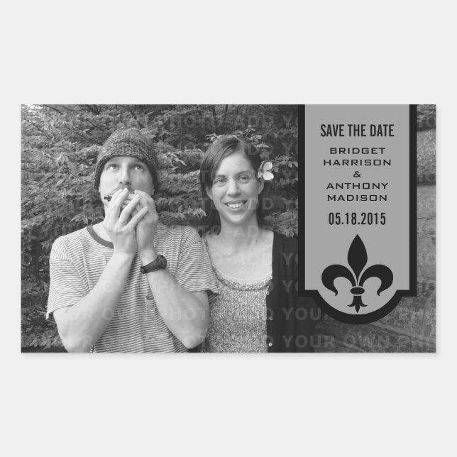 Rectangulaire Bannière Gris Fleur De Lis Enregistrer les sticker (Devant)
