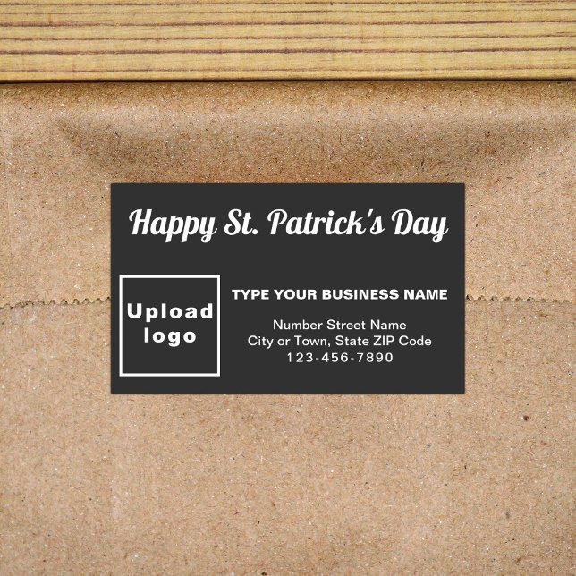 Rectangulaire Black Saint Patrick Business Rectangle Sticker (Business brand with Saint Patrick greeting on black rectangle sticker)