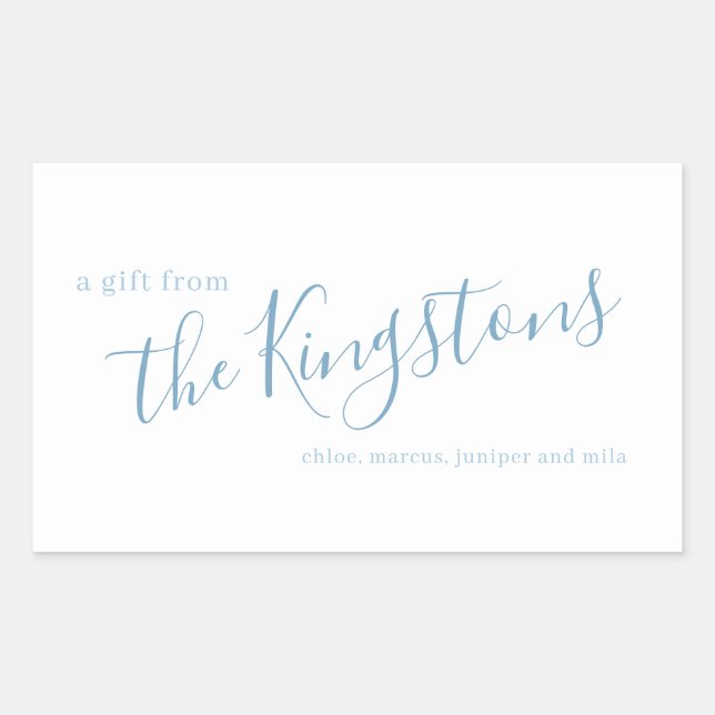 Rectangulaire Bleu Dusty Nom de famille Script Sticker rectangul (Devant)