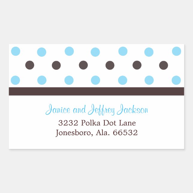 Rectangulaire Brown et bleu : Sticker d'adresse de point Polka (Devant)