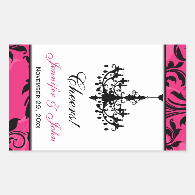 Rectangulaire Chandelier rose noir blanc Vin Sticker bouteille (Devant)
