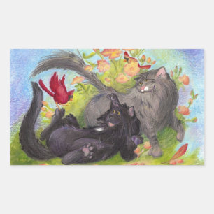 Rectangulaire Chats, cardinaux et Sticker Rose