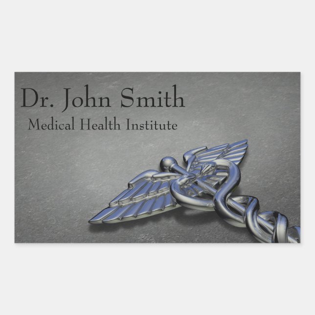 Rectangulaire Chrome Professionnel Médicale Caduceus - Sticker (Devant)