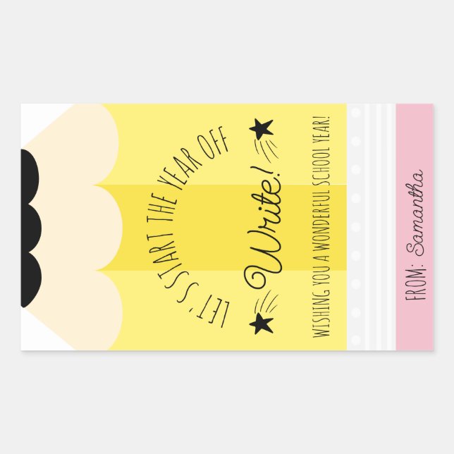 Rectangulaire Crayon Commençons l'année de l'écriture Sticker ca (Devant)