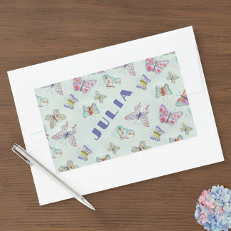 Rectangulaire Cute Butterflies Name Sticker - Set of Four