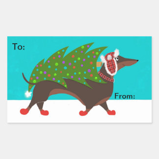 Rectangulaire Dachshund avec Sticker cadeau Arbre de Noël