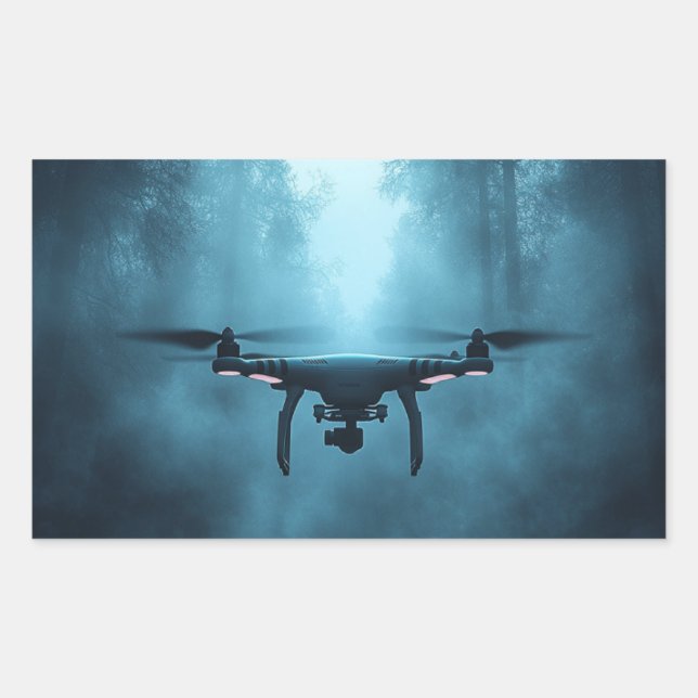 Rectangulaire Drone dans Sticker Foggy Forest (Devant)