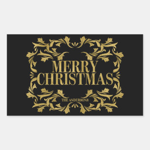 Rectangulaire Élégant Sticker Joyeux Noël Orné Or