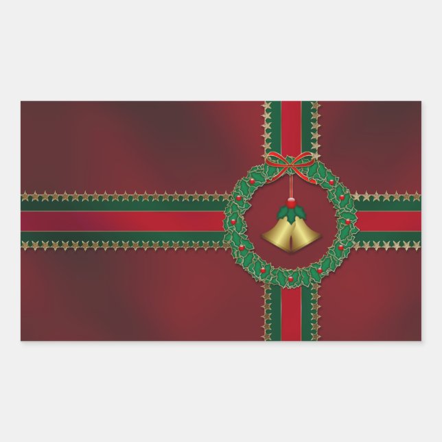 Rectangulaire Étoiles et rayures Sticker de Noël (Devant)
