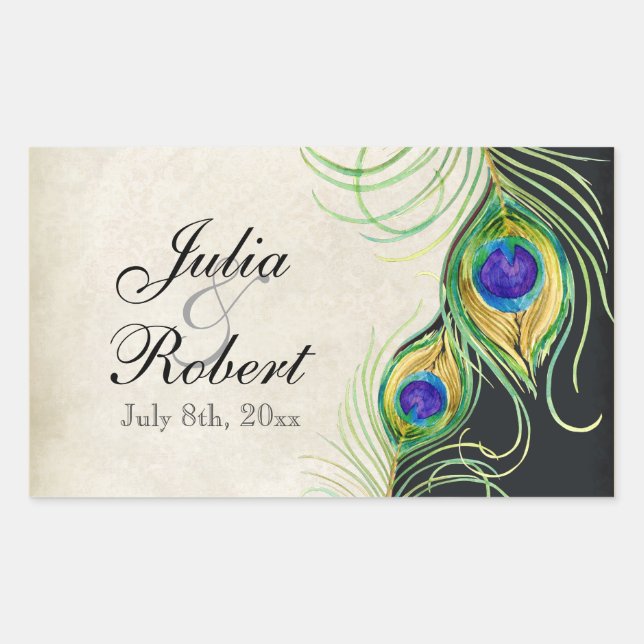 Rectangulaire Favoriser Sticker Cadeau - Peacock Feathers Mariag (Devant)