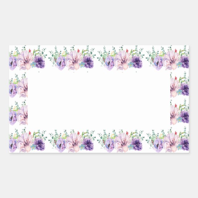 Rectangulaire Flores d'aquarelle violette et rose Sticker (Devant)