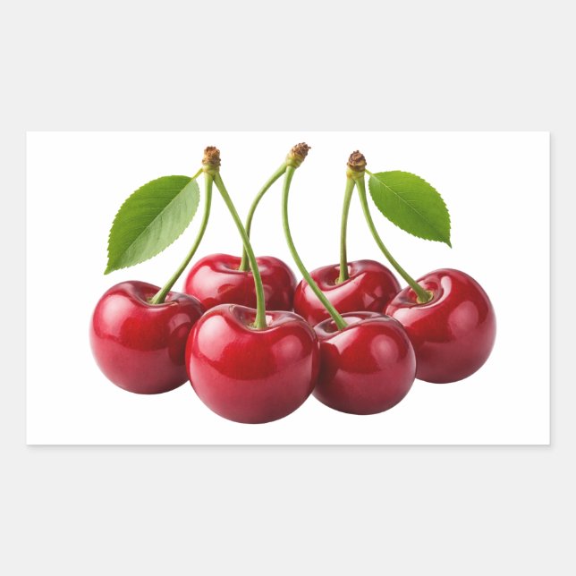 Rectangulaire Fresh Red Cherries With Green Leaves Sticker (Devant)